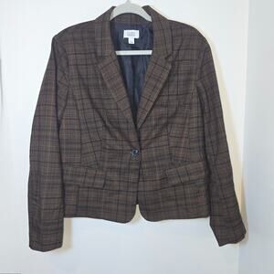 Croft Barrow Brown Tan Plaid Preppy Work Office Blazer Jacket Academia Size L